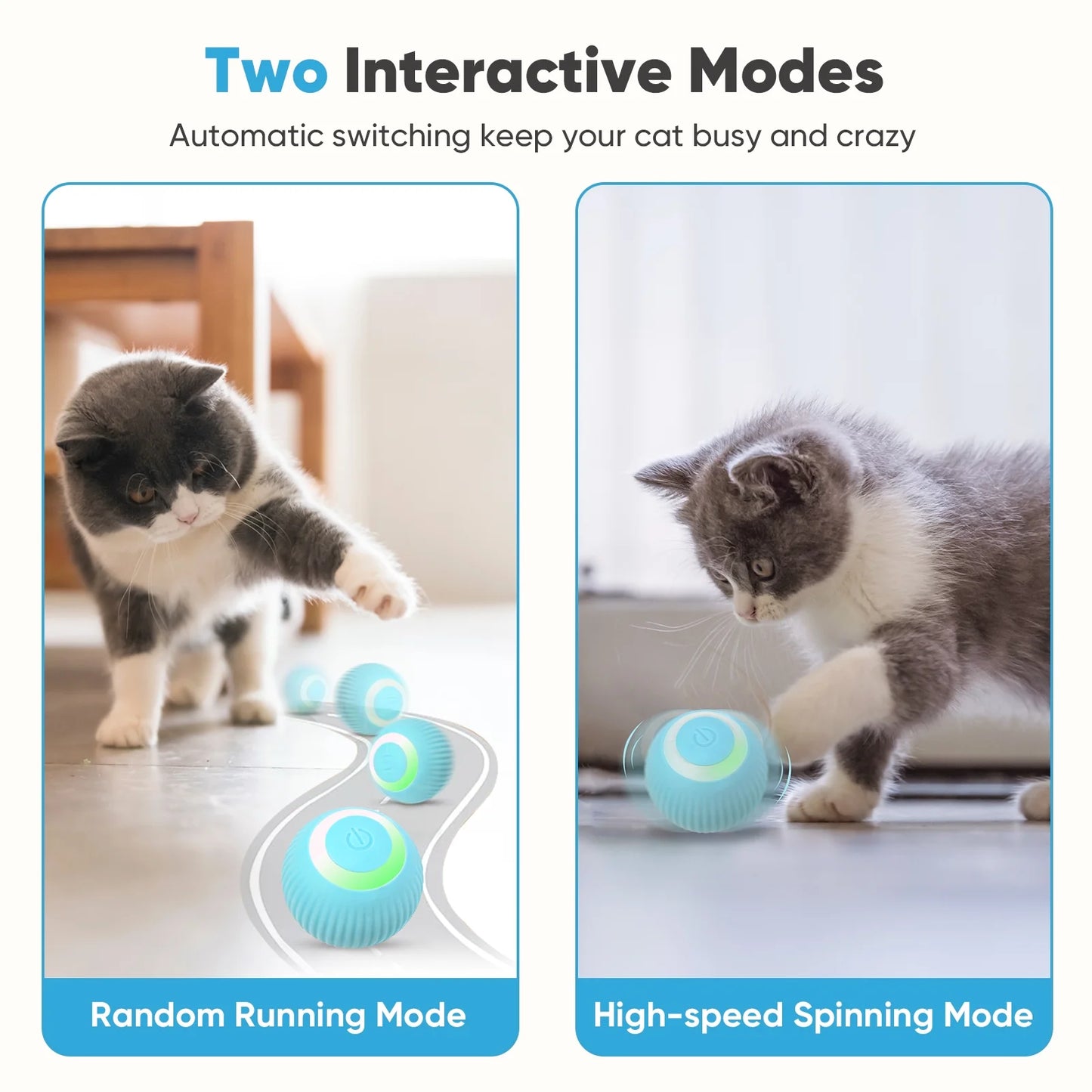 Interactive Cat Toys Ball Automatic Rolling & USB Rechargeable with LED Light for Indoor Playing, Green