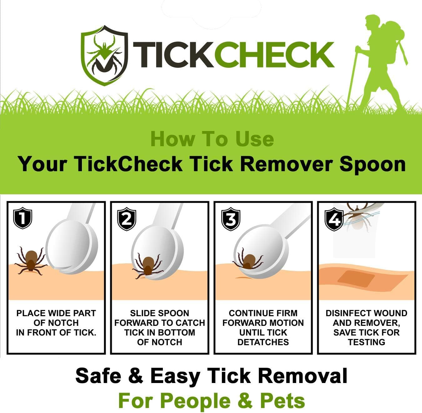 Tick Remover Spoon - 3 Pack of Lightweight Tick Remover Tools with Free Tick ID Card & Carabiner (1 Set of 3 Spoons)