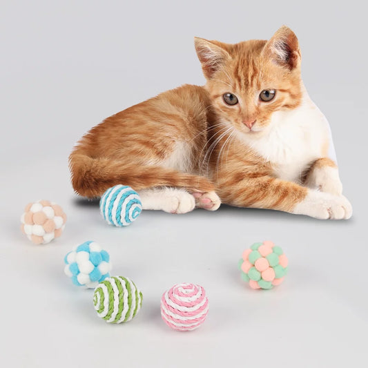 6 Pcs Cat Toy Balls with Bell,Soft Interactive Playing Chewing Toys for Indoor Play Interaction Training