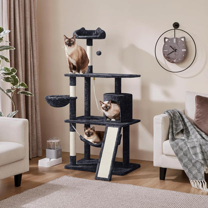 62In Multi-Level Cat Tree Tower Condo with Scratching Posts, Removable Platform & Hammock, Cat Activity Center Play Furniture for Kittens, Cats, and Pets