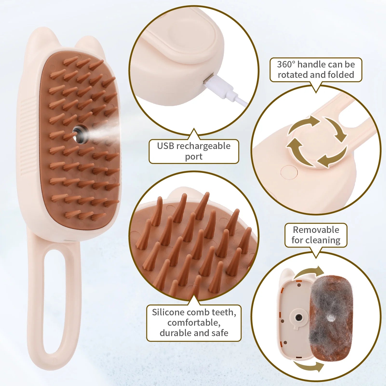 Cat Steam Brush, Cat Claw 3 in 1 Cat Brush with Steam, Cat Steam Brush for Massage, Self Cleaning Steam Cat Brush, Pet Hair Cleaning Brush Comb for Cats Dogs