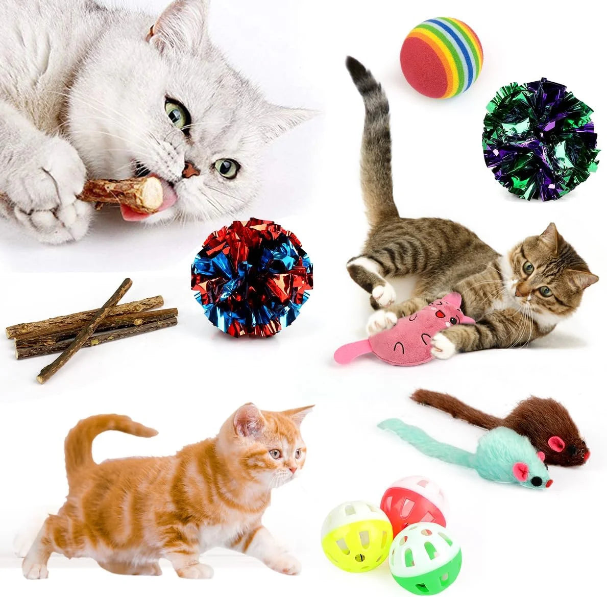 32 PCS Cat Toys Kitten Toys, Variety Catnip Toys with Rainbow Tunnel Interactive Cat Feather Teaser Spring Toy Set for Cat, Kitty