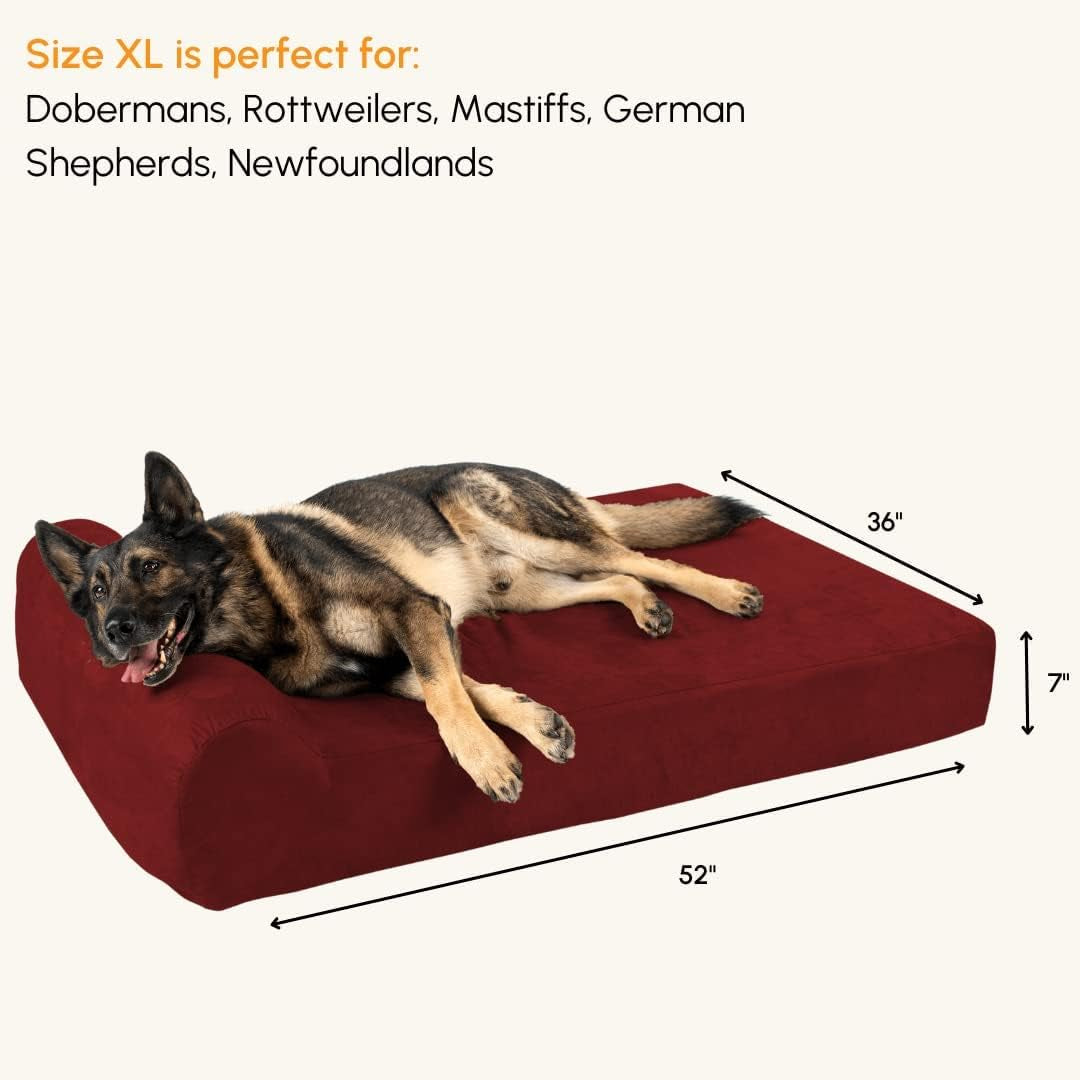 7" Pillow Top Orthopedic Dog Bed for Large and Extra Large Breed Dogs (Headrest Edition)