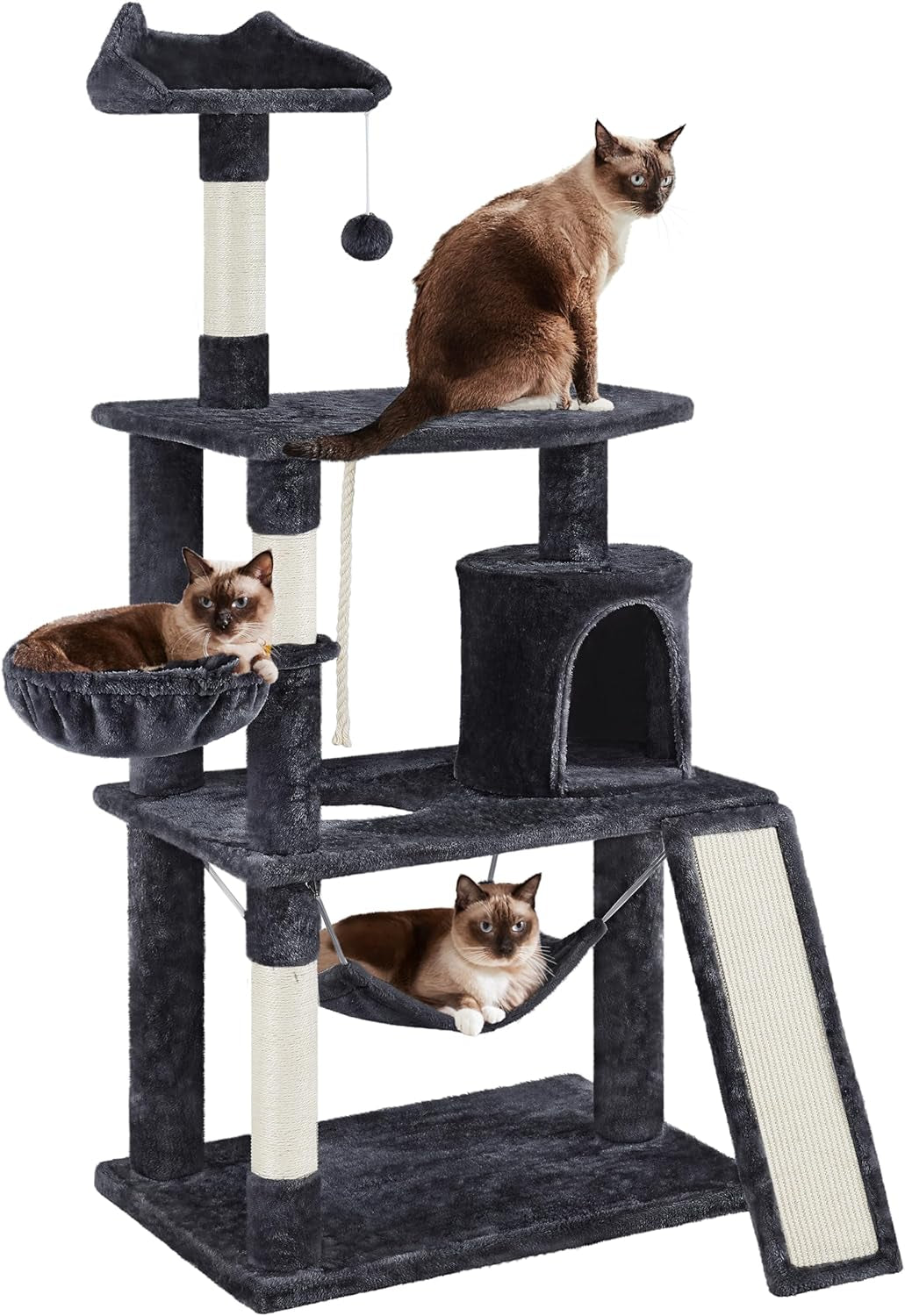 62In Multi-Level Cat Tree Tower Condo with Scratching Posts, Removable Platform & Hammock, Cat Activity Center Play Furniture for Kittens, Cats, and Pets