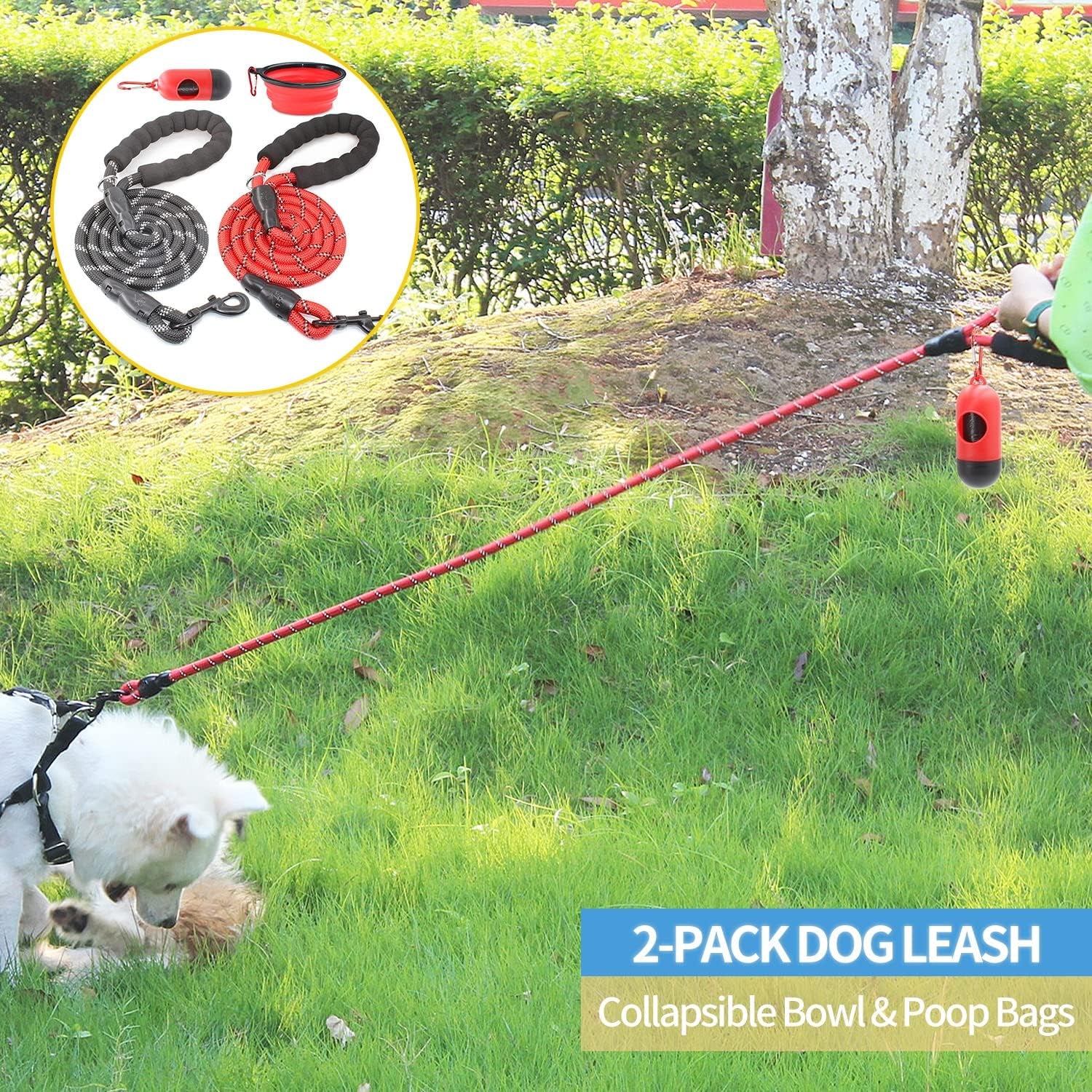 2 Packs 5/6 FT Strong Dog Leash with Comfortable Padded Handle and Highly Reflective Threads Dog Leashes for Small Medium and Large Dogs