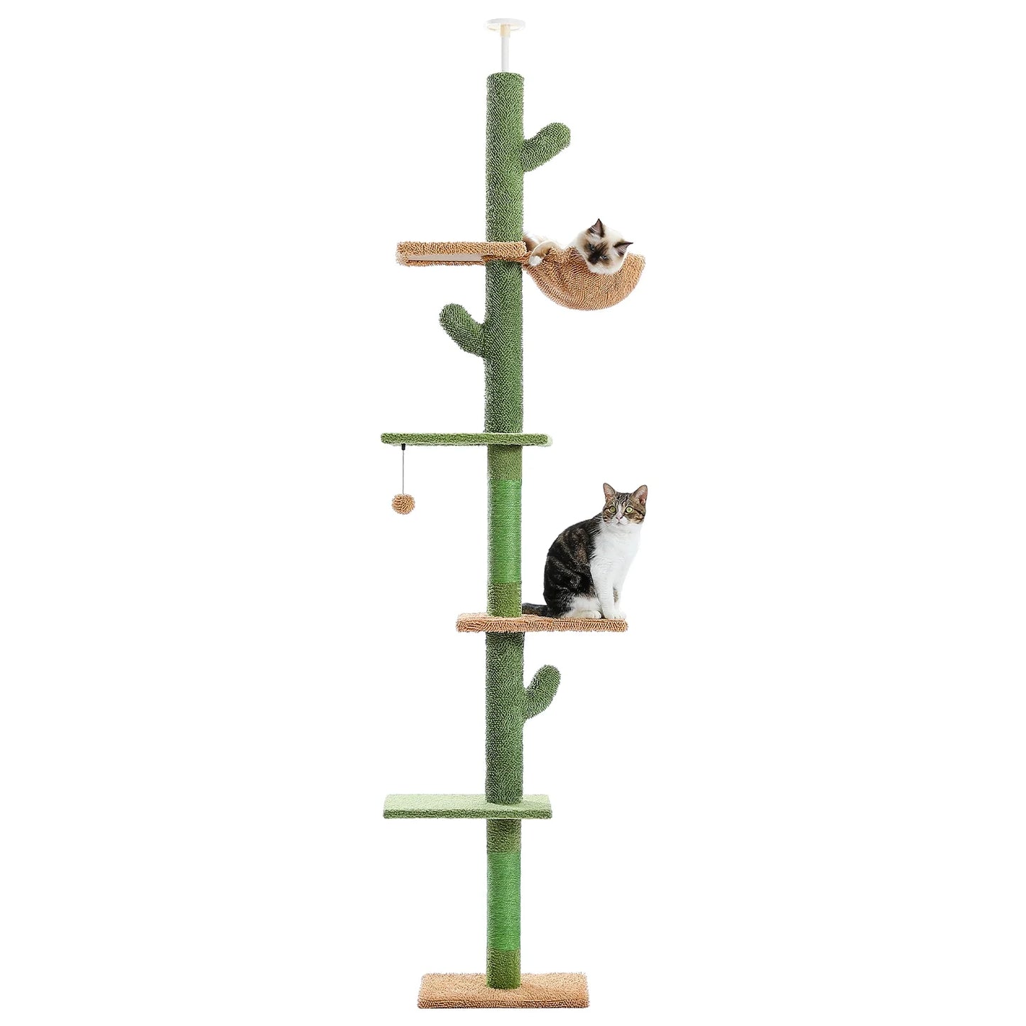 Tall Cat Tree Cactus Floor to Ceiling Cat Tower 95-108" Sisal Scratching Post for Indoor Cats