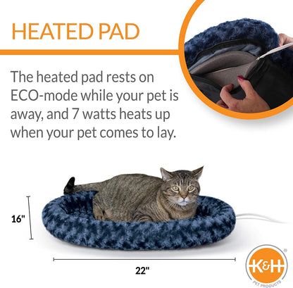 Thermo-Kitty Fashion Splash Indoor Heated Cat Bed, Heated Bed for Dogs or Cats with Removable Waterproof Heater Blue Large 16 X 22